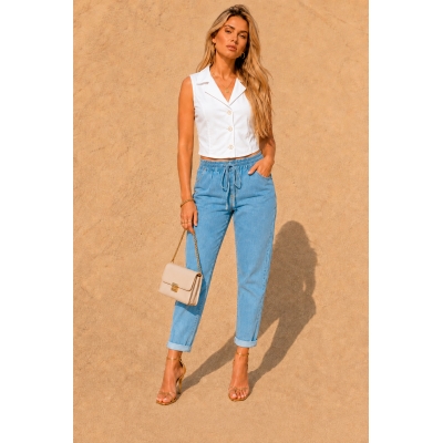 Calça Mom com Elástico no Cós