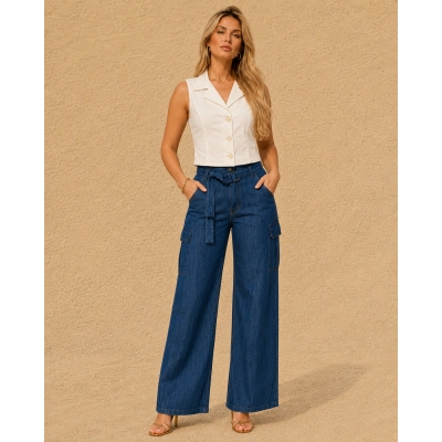 Calça Wide Leg Cargo